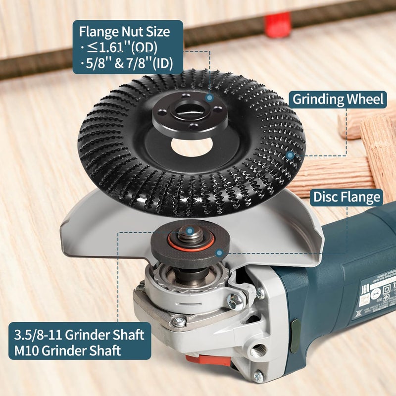 Quadafy 1pack Wood Carving Disc Set for 4.5 Inch Angle Grinder with 5/8 Arbor - Grinding Wheel Shaping Disc for Wood Cutting and Shaping - Woodworking Attachment (1) - Image 5